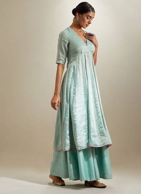 Blue plain silk anarkali 3