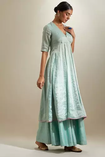 Blue plain silk anarkali