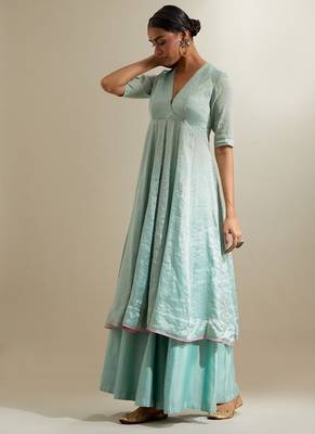 Blue plain silk anarkali 4