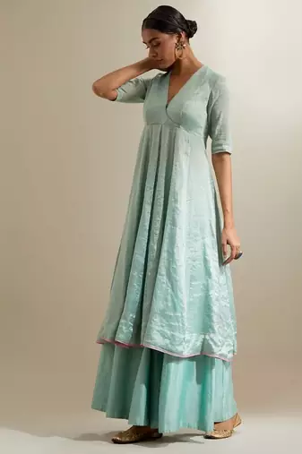 Blue plain silk anarkali