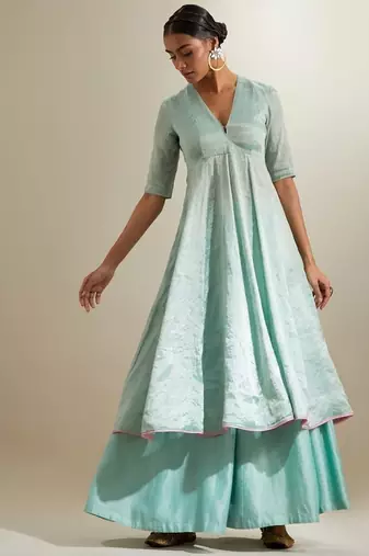 Blue plain silk anarkali