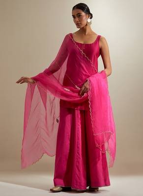Hot pink plain chanderi sharara 1