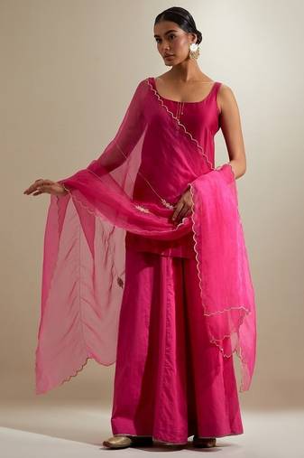 Hot pink plain chanderi sharara