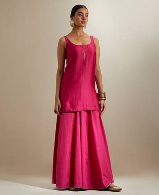 Hot pink plain chanderi sharara 2