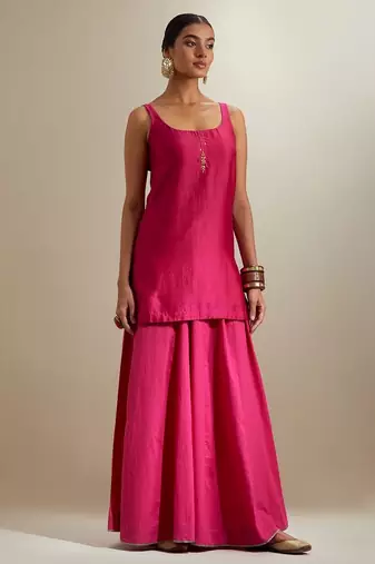 Hot pink plain chanderi sharara