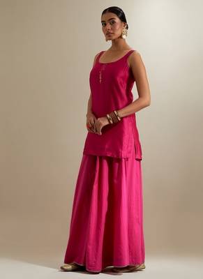 Hot pink plain chanderi sharara 3
