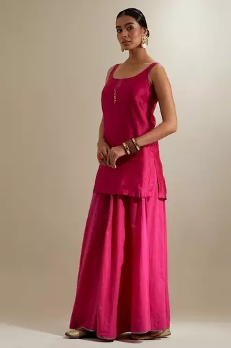 Hot pink plain chanderi sharara