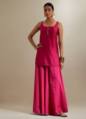 Hot pink plain chanderi sharara 4