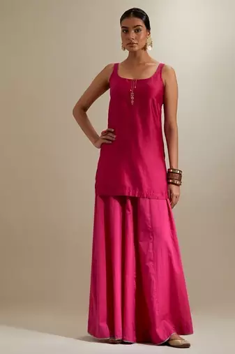 Hot pink plain chanderi sharara
