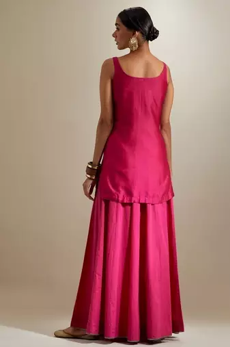 Hot pink plain chanderi sharara