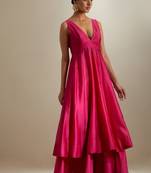 Hot pink plain chanderi kurta set