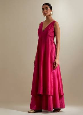 Hot pink plain chanderi kurta set 2