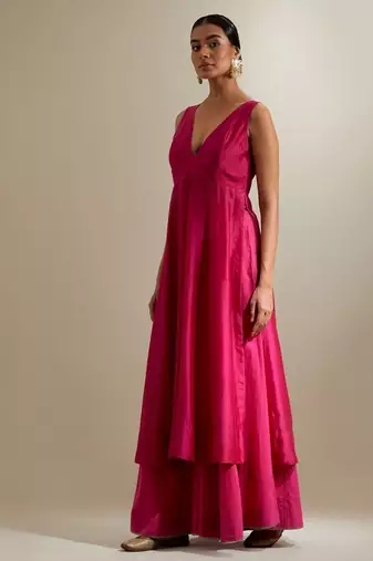 Hot pink plain chanderi kurta set
