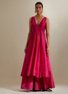 Hot pink plain chanderi kurta set 3