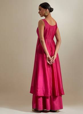 Hot pink plain chanderi kurta set 4
