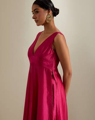 Hot pink plain chanderi kurta set 5