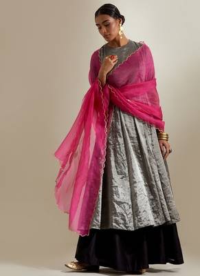 Silver plain silk anarkali 1