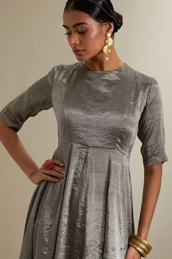Silver plain silk anarkali