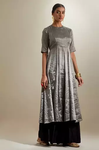 Silver plain silk anarkali