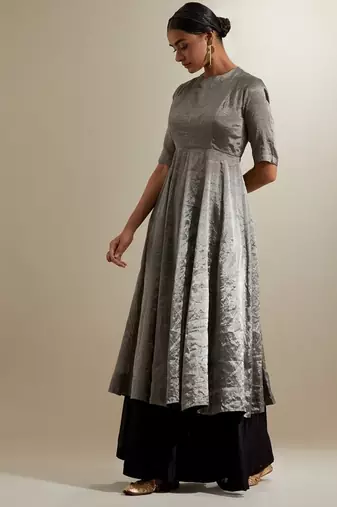 Silver plain silk anarkali