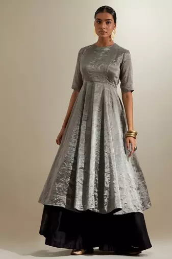 Silver plain silk anarkali