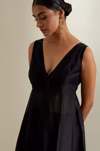 Black plain chanderi kurta set