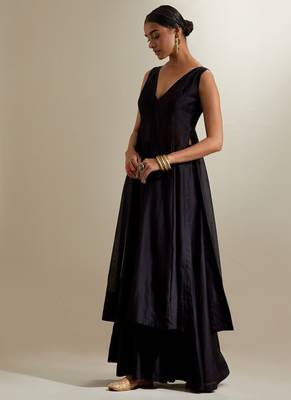 Black plain chanderi kurta set 4