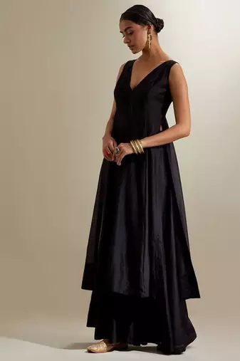 Black plain chanderi kurta set