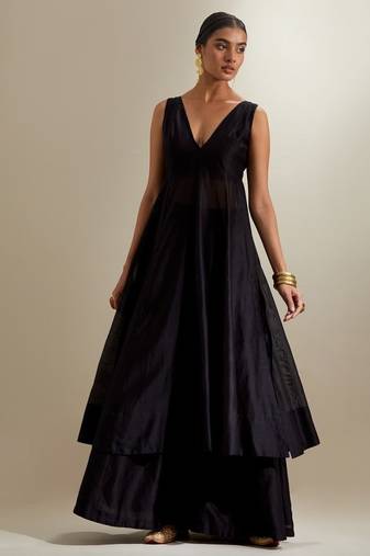 Black plain chanderi kurta set