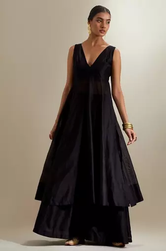 Black plain chanderi kurta set
