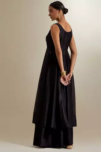 Black plain chanderi kurta set