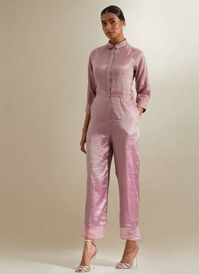 Light-pink plain silk jumpsuit 1