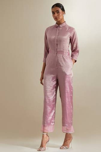 Light-pink plain silk jumpsuit