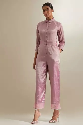Light-pink plain silk jumpsuit
