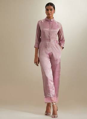 Light-pink plain silk jumpsuit 2