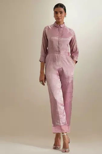 Light-pink plain silk jumpsuit