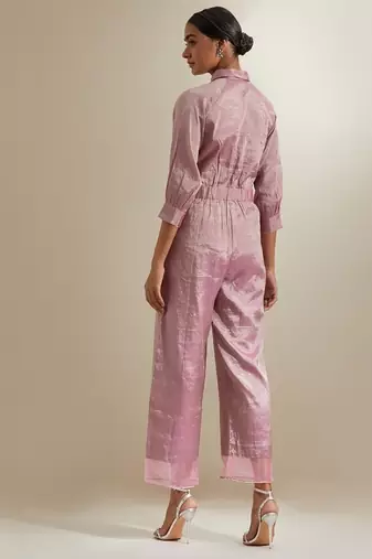 Light-pink plain silk jumpsuit