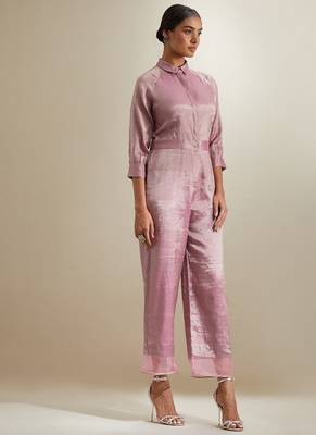 Light-pink plain silk jumpsuit 5