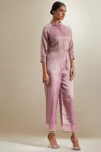 Light-pink plain silk jumpsuit