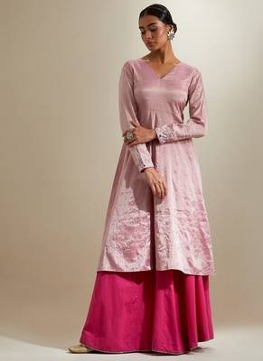 Pink plain chanderi anarkali 1