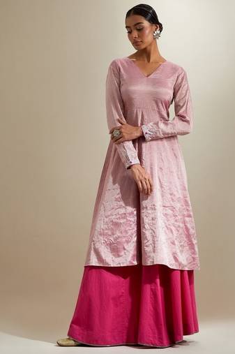 Pink plain chanderi anarkali