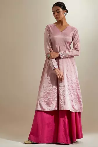 Pink plain chanderi anarkali