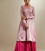 Pink plain chanderi anarkali