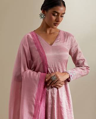 Pink plain chanderi anarkali 2