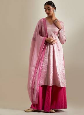 Pink plain chanderi anarkali 3