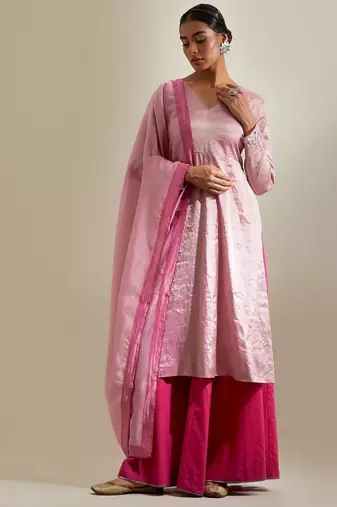 Pink plain chanderi anarkali