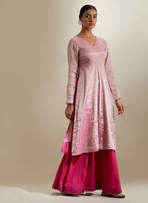 Pink plain chanderi anarkali 4