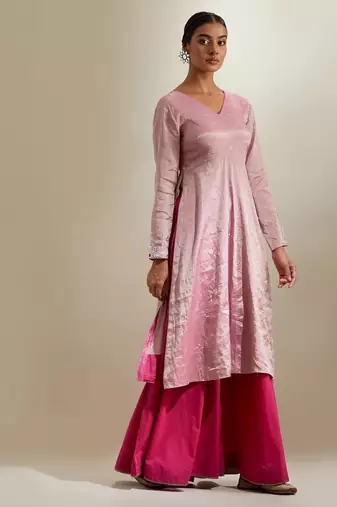 Pink plain chanderi anarkali