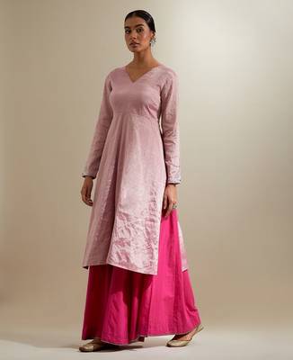 Pink plain chanderi anarkali 5
