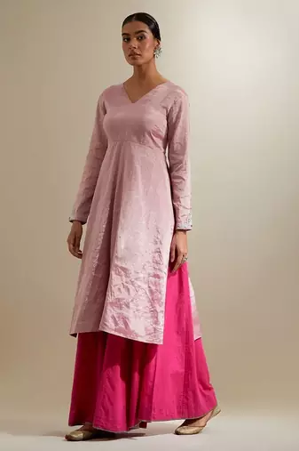 Pink plain chanderi anarkali